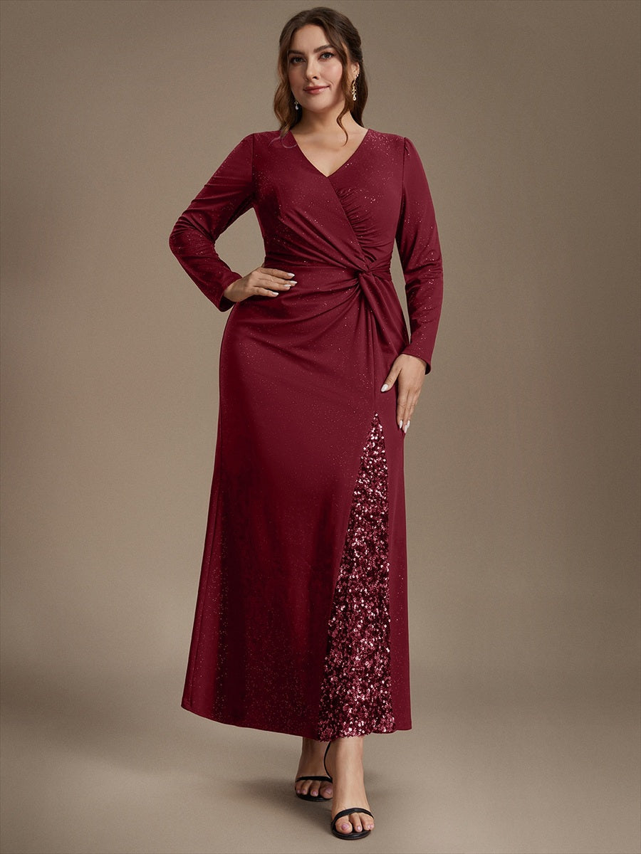 Sequin Knit Long Sleeve Evening Dress