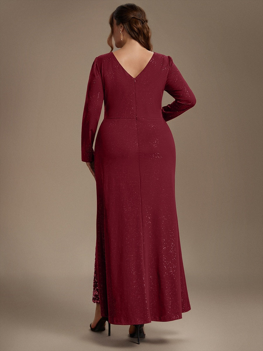 Sequin Knit Long Sleeve Evening Dress