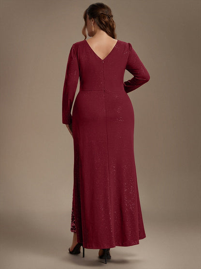 Sequin Knit Long Sleeve Evening Dress