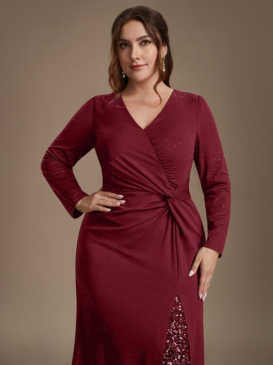 Sequin Knit Long Sleeve Evening Dress
