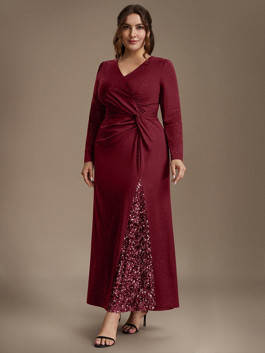 Sequin Knit Long Sleeve Evening Dress