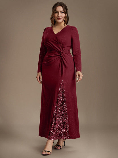 Sequin Knit Long Sleeve Evening Dress