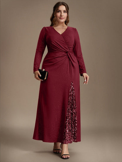 Sequin Knit Long Sleeve Evening Dress