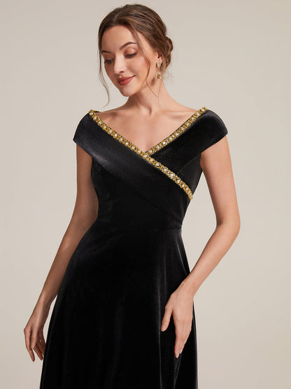 Velvet Cap Sleeve A-Line Wedding Guest Dress