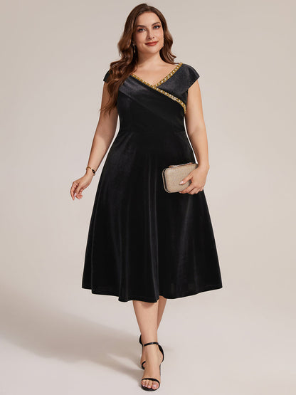 Velvet Cap Sleeve A-Line Wedding Guest Dress