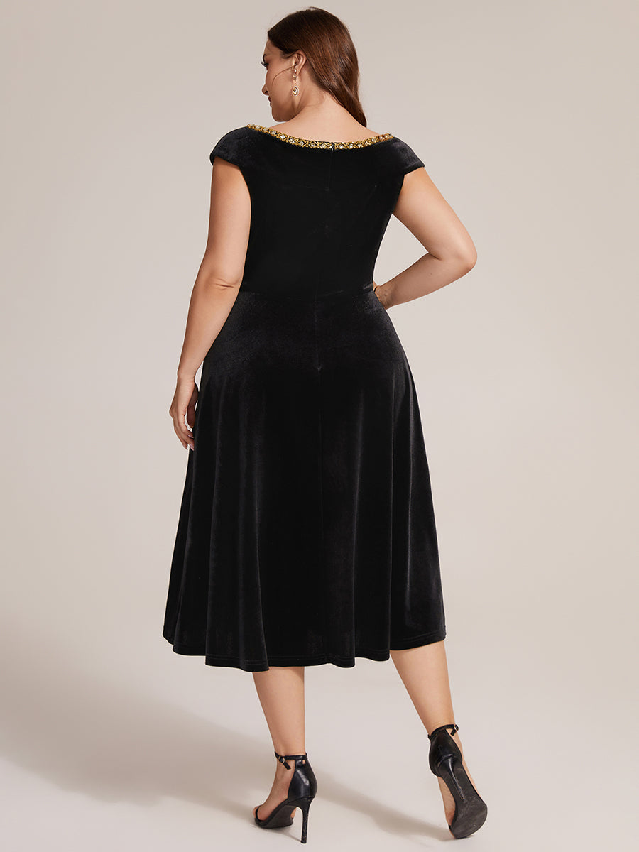 Velvet Cap Sleeve A-Line Wedding Guest Dress