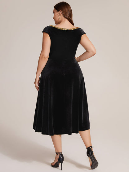 Velvet Cap Sleeve A-Line Wedding Guest Dress