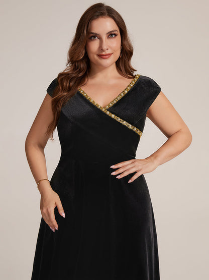 Velvet Cap Sleeve A-Line Wedding Guest Dress
