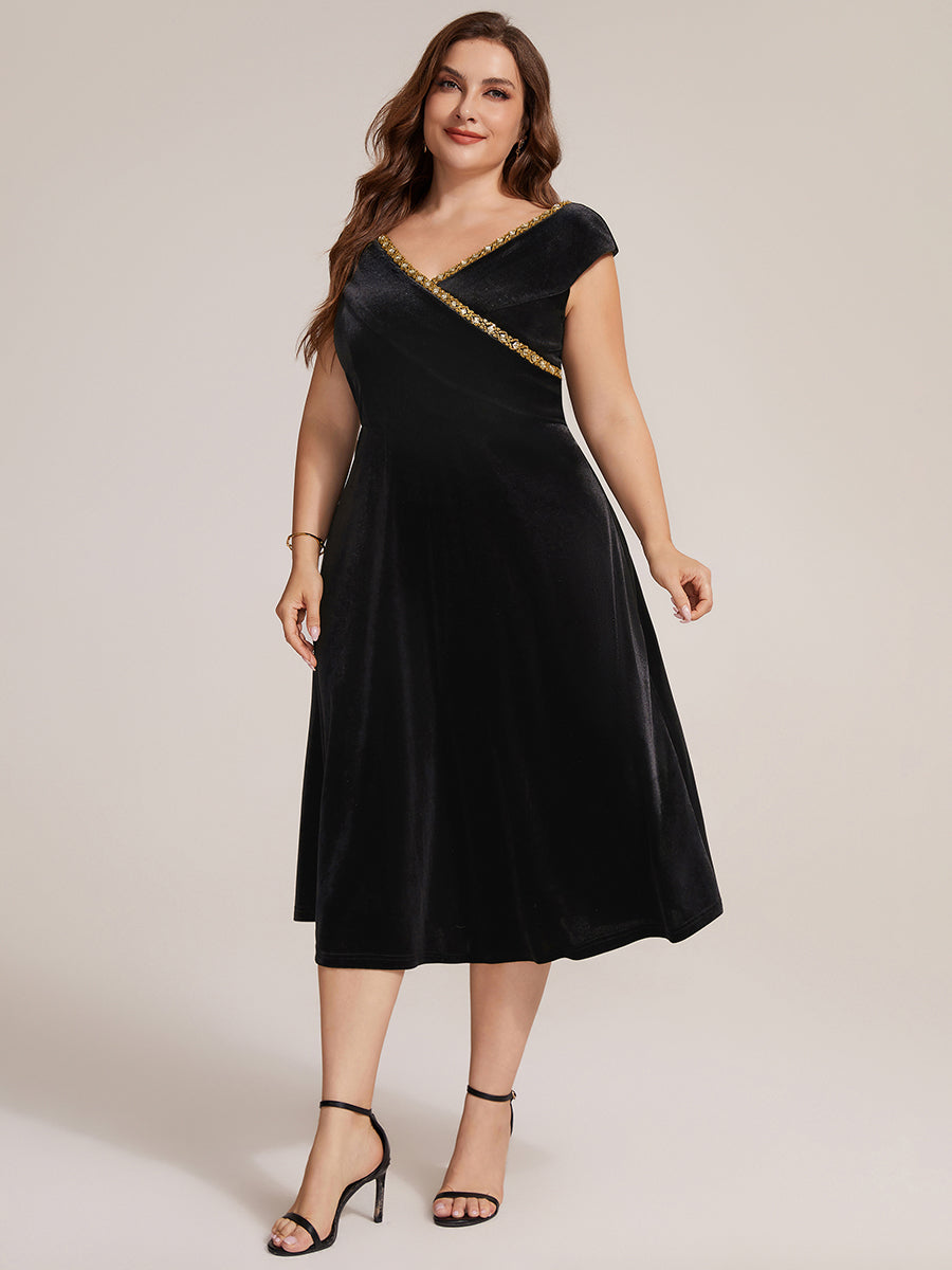 Velvet Cap Sleeve A-Line Wedding Guest Dress