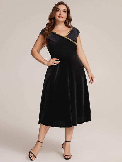 Velvet Cap Sleeve A-Line Wedding Guest Dress