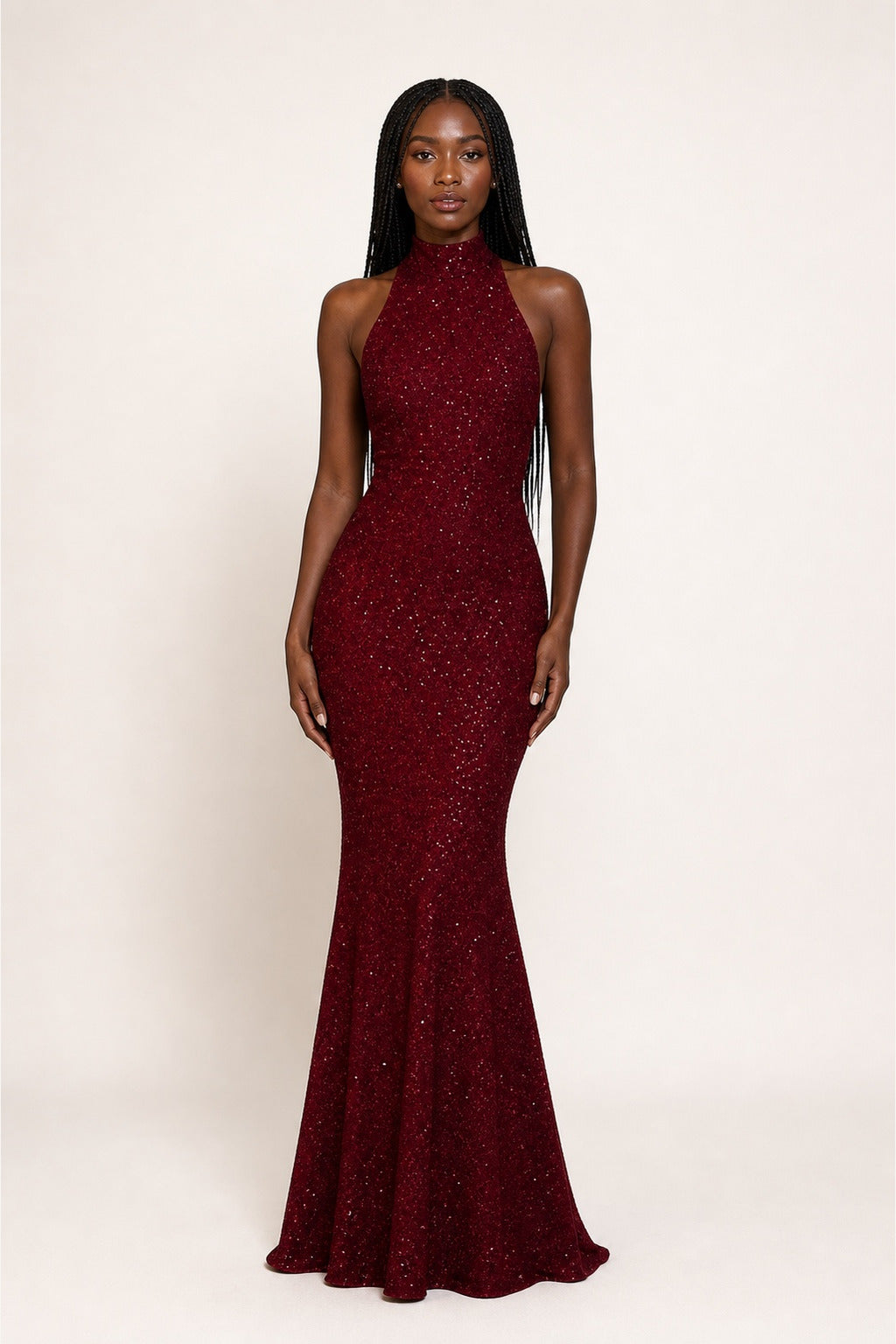 Kennedy red sequin bodycon maxi dress - front view