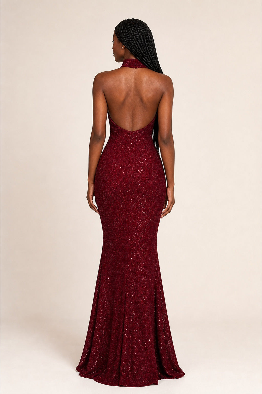 Kennedy red sequin bodycon maxi dress - back view