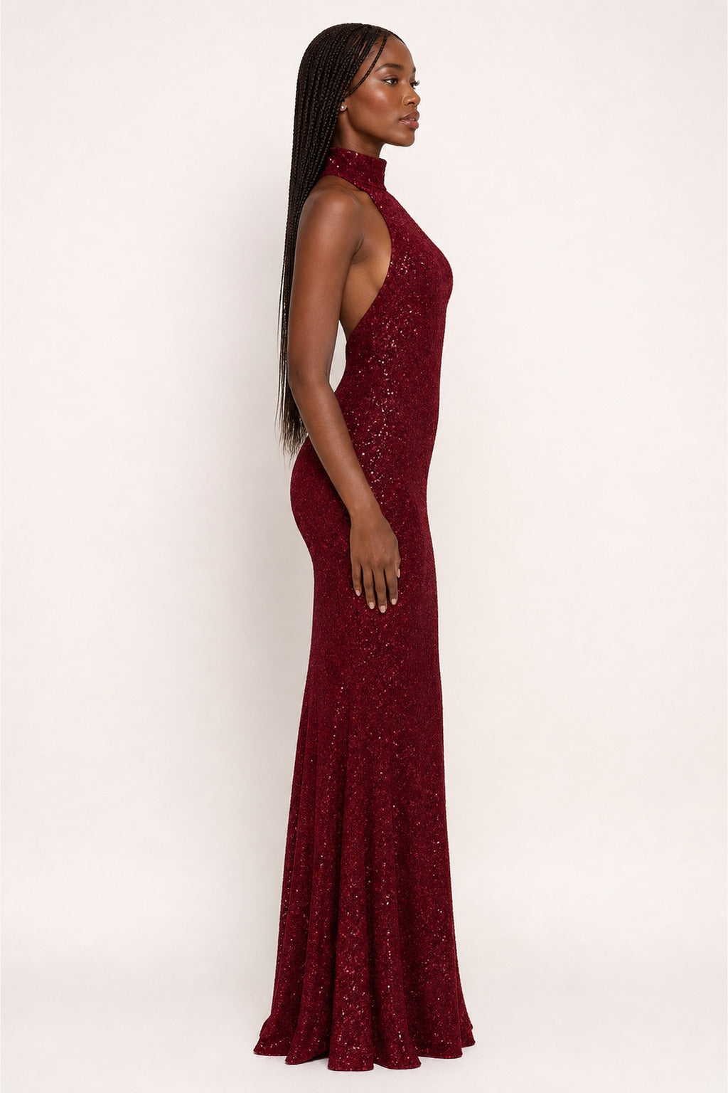Kennedy red sequin bodycon maxi dress - side view