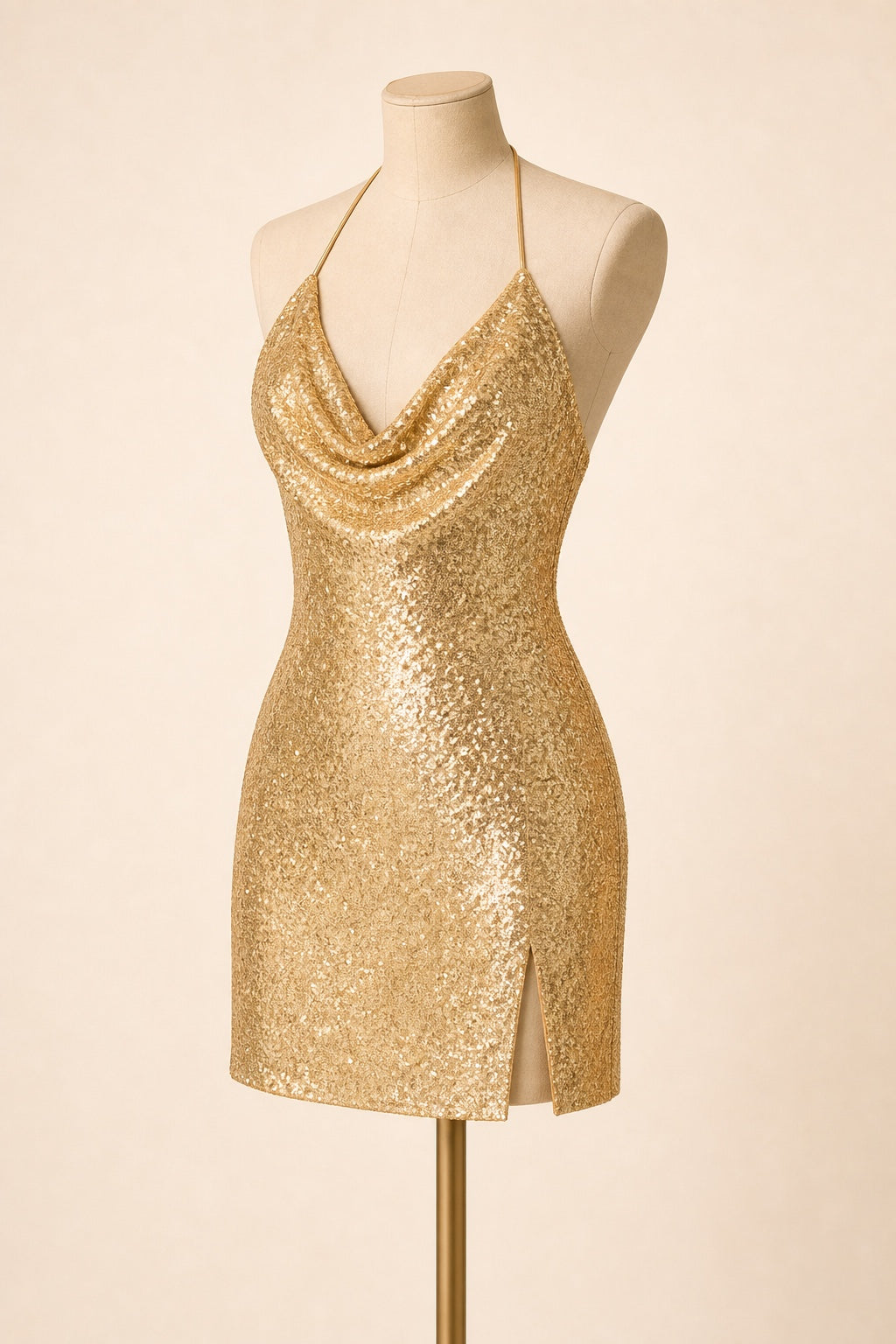 Emma sequin halter mini dress in Gold - variant view
