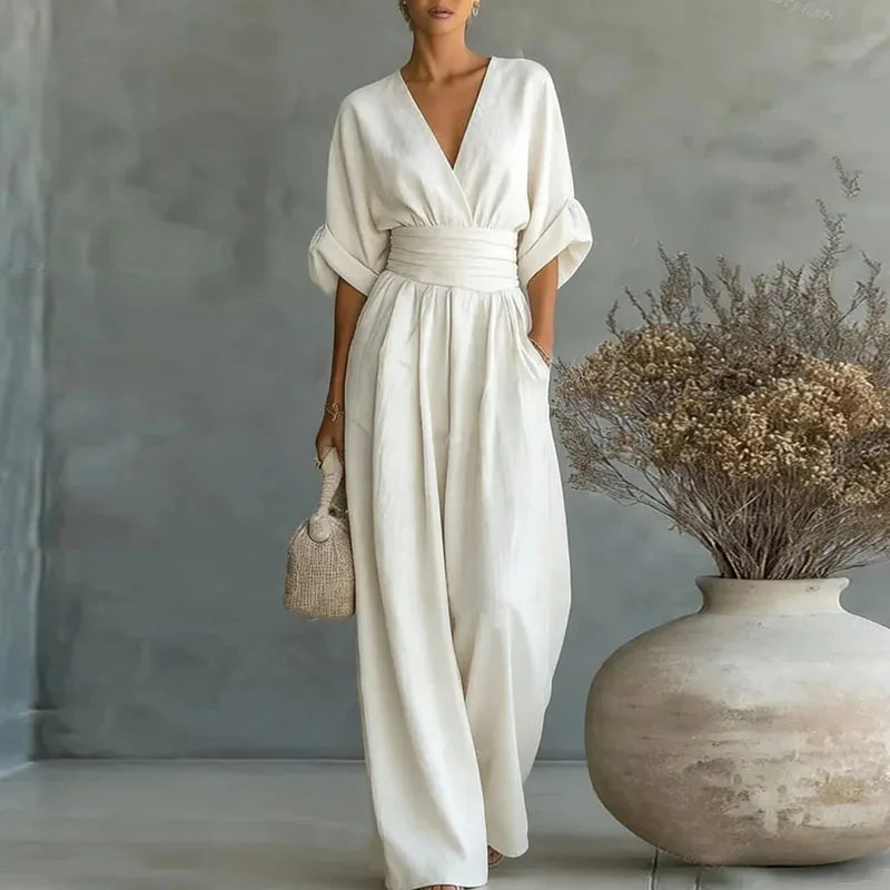 Women's Surplice V-Neck Wide-Leg Jumpsuit