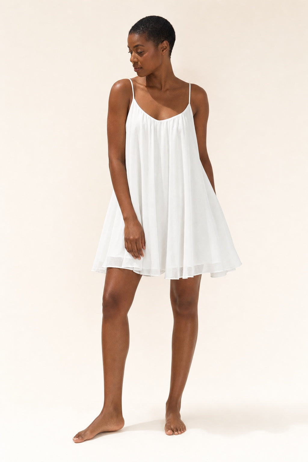 Aria white chiffon boho mini dress - relaxed studio front view