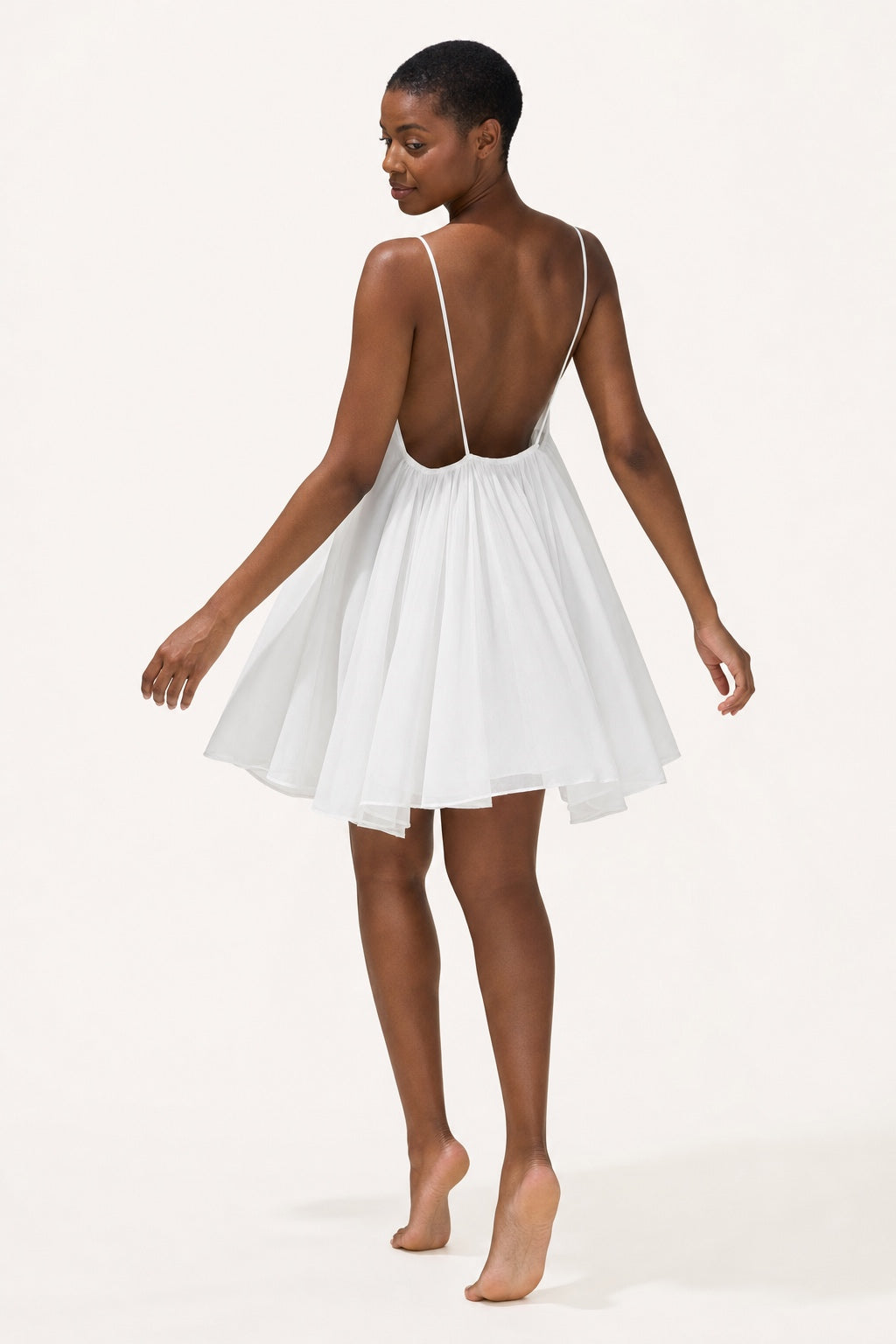 Aria white chiffon boho mini dress - low open-back view