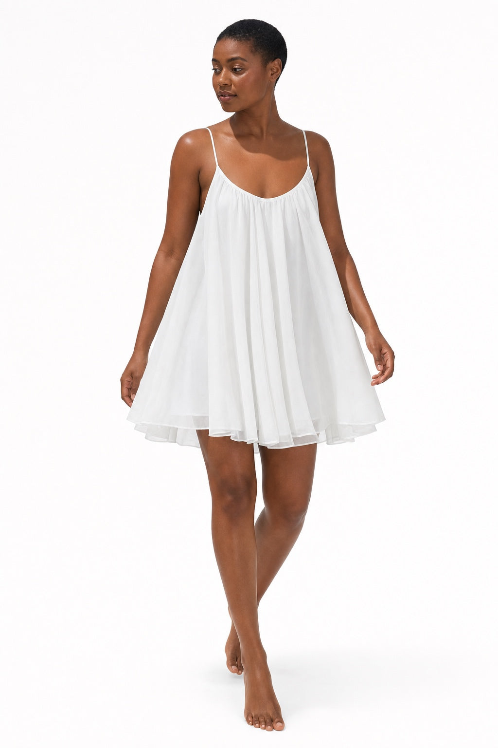 Aria boho mini dress in white - front view