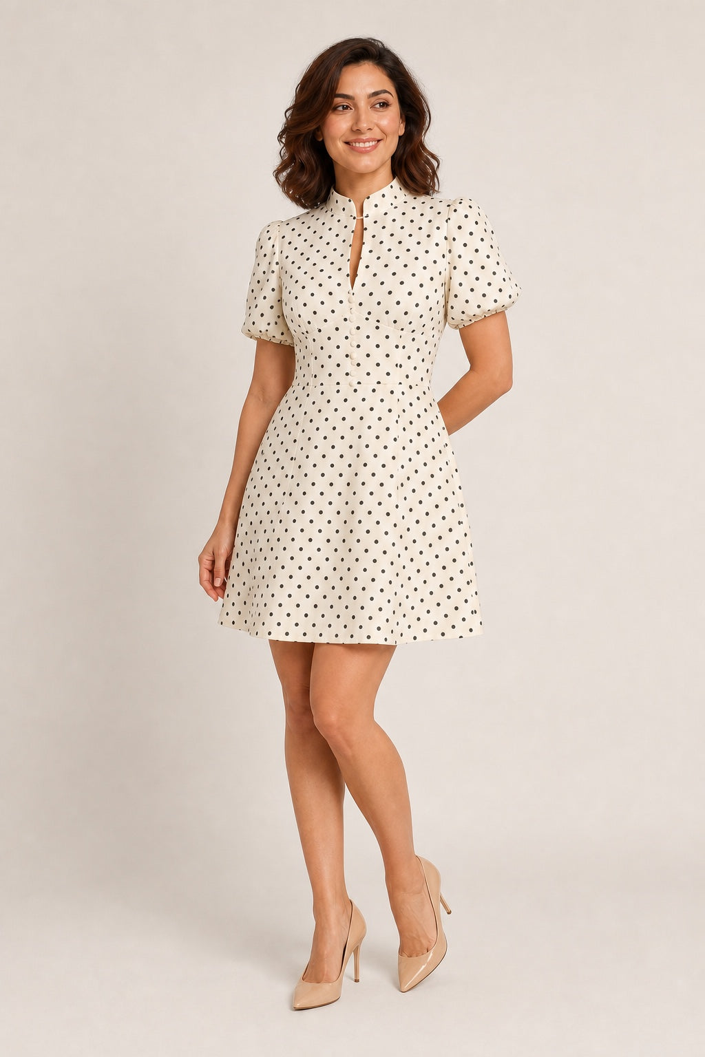 Penelope polka-dot mini dress in Beige - variant view