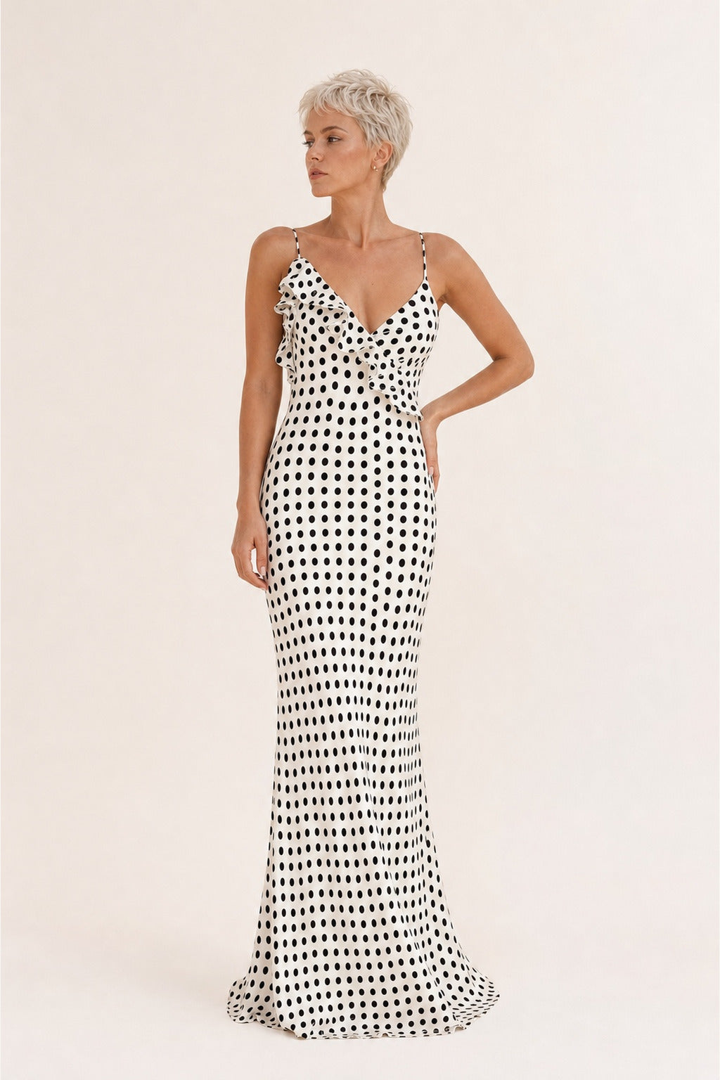 Savannah polka-dot spaghetti-strap maxi dress in White - variant view