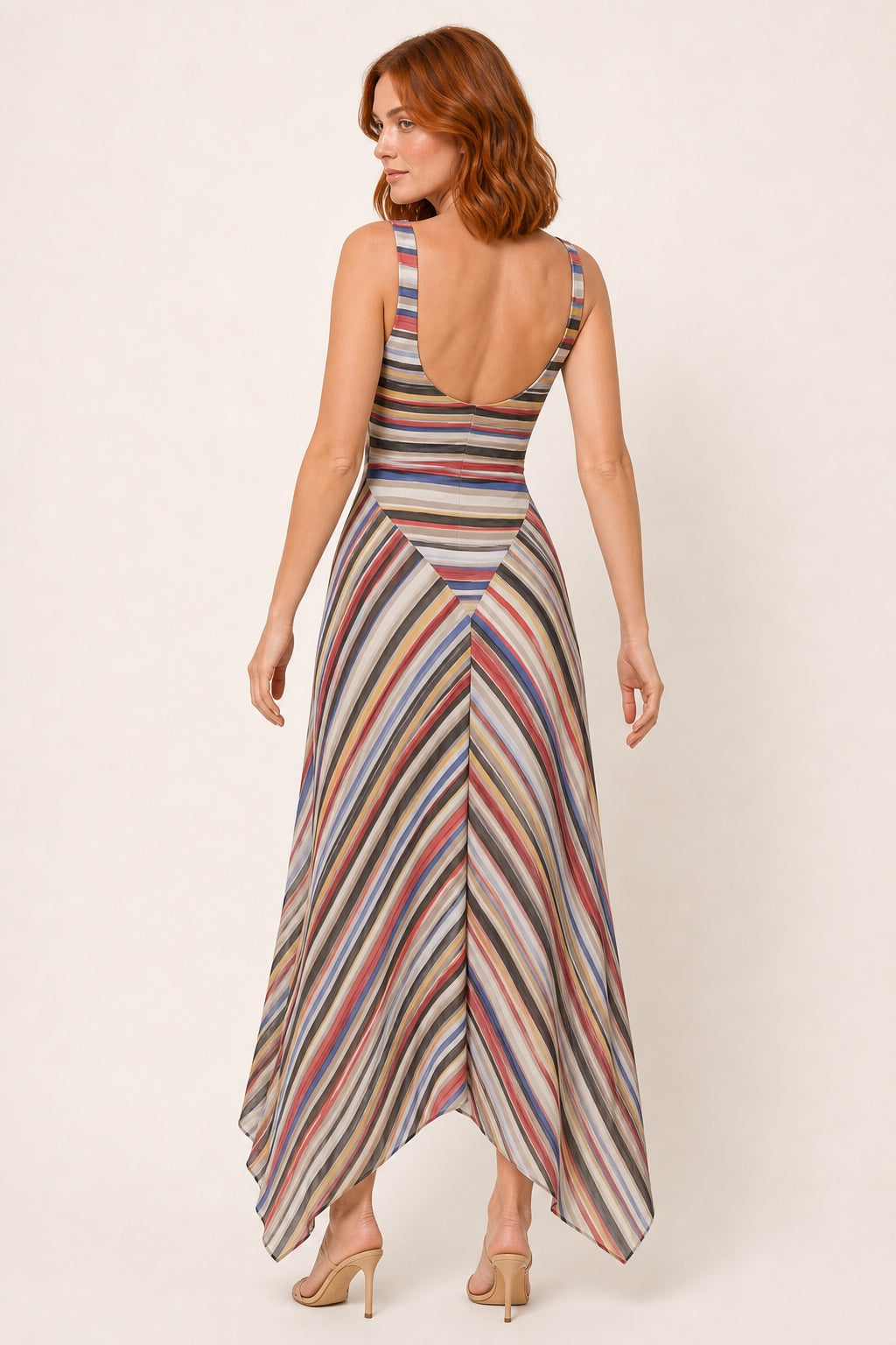 Genesis striped cowl-neck maxi dress - studio back view